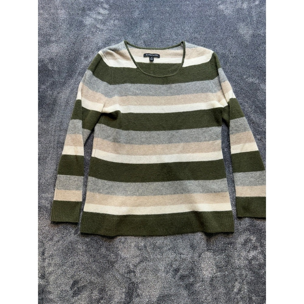 41 Hawthorn 100% Cashmere Striped Sweater Olive Green Gray Tan Size M -235